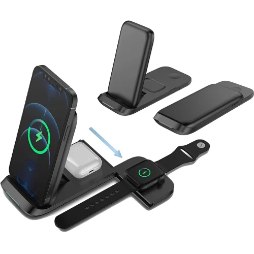 Foldable Wireless Charger, 15W 3in1 Charging Dock Compatible with Apple iPhone, Apple Watch,Samsung