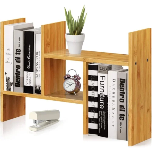 Pipishell Bamboo Desktop Shelf Organizer, Adjustable Shelves Storage Rack for Desk