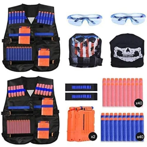 EXTSUD Kids Tactical Vest, 2 Sets Tactical Vest for Nerf Guns N-Strike Elite Series with 80Pcs Refil