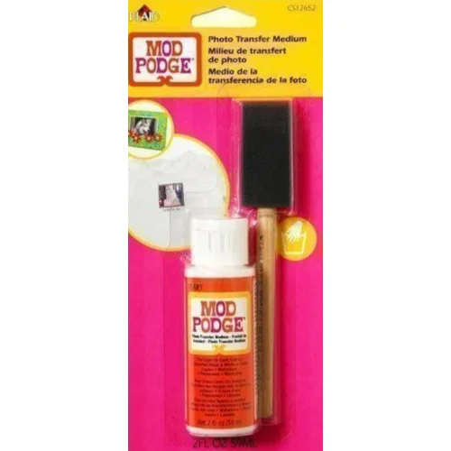 MOD PODGE PHOTO TRANSFER MEDIUM 2oz BOTTLE & BRUSH DECOUPAGE WOOD FABRIC CANVAS