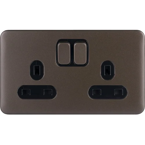 Switched Double Power Socket, 13A, GGBL3020BMB, Mocha Bronze with Black Insert