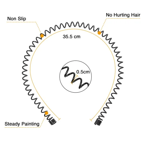 2 Pack Metal Headbands Wavy Hairband Spring Hair Hoop Black Unisex
