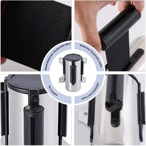 Wall Mount Tape Wall Mounted Retractable Belt Barrier Rope Stainless Steel