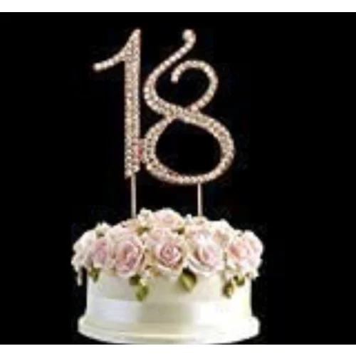 Birthday Cake Topper Number 18th with Diamante Gems - Cake Decorations