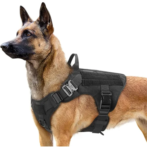Tactical Dog Harness, Military Dog Harness with Handle L Black, Molle Vest with Metal Buckles