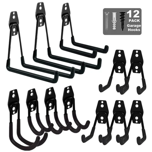 Garage Hooks, 12 Pack Heavy Duty Garage Storage Hooks Steel Tool Hangers  Anti-Slip Coating